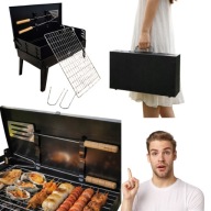 GRILL WĘGLOWY OGRODOWY TURYSTYCZNY SKŁADANY PRZENOŚNY BBQ XXL+AKCESORIA HIT