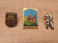 Wpinki 3 sztuki: Herb Karpacza, Karpacz Świątynia Wang, Duch Gór