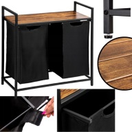 KOSZ NA PRANIE DUŻY CZARNY 2 KOMORY METALOWY PÓŁKA WOLNOSTOJĄCY REGULOWANY