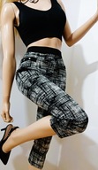 elastyczne czarno-białe legginsy WYSOKI STAN nogawki 3/4 M/L