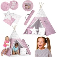 TIPI NAMIOT DOMEK OGRODOWY DLA DZIECI DO POKOJU + PODUSZKI + LAMPKI
