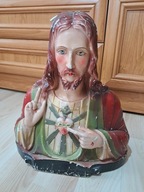 STARA DUŻA FIGURA JEZUS SERCE JEZUSA POPIERSIE 35cm x 31,5cm SYGNOWANA