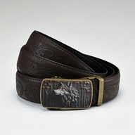 Pas pasek SKÓRZANY AUTOMATYCZNY PRAWDZIWA SKÓRA solidna klamra WILK 115 cm