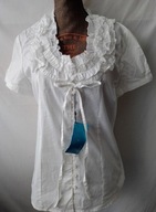 Bluzka biała z krótkimi rękawami i ozdobnym dekoltem- 40/42