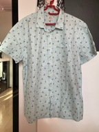 V Koszula hawajska ACW 85 błękit subtelne szkice wysp palmy bawełna XL