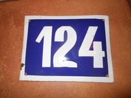 STARA EMALIOWANA TABLICZKA Z NR DOMU 124