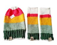 Kolorowy komplet - czapka i mitenki, wegański, handmade, unikat