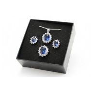 Biżuteria Srebrna 925 KATE Niebieski Owal Naszyjnik Kolczyki Pierścionek