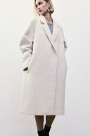 H & M płaszcz wełniany pudełkowy długi trencz klasyczny beżowy kremowy ecru