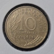*FRANCJA [0113]*10 centymów CENTIMES 1962 Piąta Republika, Marianna Rośliny