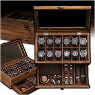 PUDEŁKO NA ZEGARKI ELEGANCKIA SZKATUŁKA NA BIŻUTERIĘ BRĄZOWA ETUI 12 szt