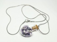 Naszyjnik wisiorek z minerałami ametyst fluoryt buteleczka łańcuszek serce
