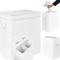 KOSZ NA PRANIE DUŻY SKŁADANY BAMBUSOWY BIAŁY WOLNOSTOJĄCY POKRYWA UCHWYT