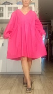 MISGUIDED PLUS SIZE HOT PINK SMOCK COTTON DRESS FLARED 50 eur/22uk/4XL