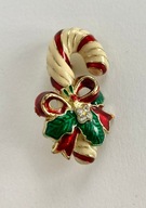 VINTAGE ŚWIĄTECZNA BROSZKA LASKA CUKIEREK PREZENT