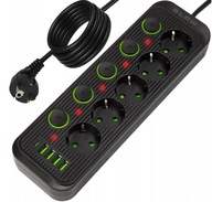 PRZEDŁUŻACZ LISTWA ZASILAJĄCA ŁADOWARKA 4x USB 5 GNIAZD 5m USB TYP-C CZARNY