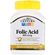 Tabletki 21st Century Kwas Foliowy 400 mcg bezglutenowe 250 szt.