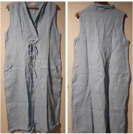 Lniana niebieska sukienka midi