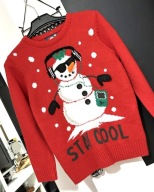 Ś Sweter F&F wyrazista czerwień kolorowy bałwanek ciepły 7lat 128 cm