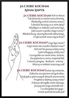 A2 PLAKAT WIERSZ MIŁOSNY WALENTYNKI PREZENT *JA CIEBIE KOCHAM* ADAM ASNYK
