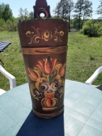 vintage Rzeźba Dekoracja WAZON DREWNIANY FOLK ETNO RĘCZNIE MALOWANY