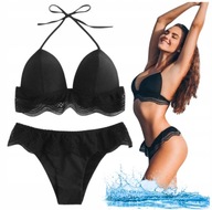 STRÓJ KĄPIELOWY KOSTIUM BIKINI KORONKA PUSH UP WIĄZANY NA BASEN PLAŻĘ LATO