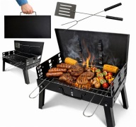 GRILL WĘGLOWY TURYSTYCZNY SKŁADANY PRZENOŚNY WALIZKA + AKCESORIA BBQ MOCNY