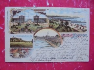 SOPOT ZOPPOT GDAŃSK GDYNIA MOLO SOPOT PLAŻA KURHAUS LITOGRAFIA 1901 RRRRR