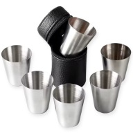 ZESTAW 6 Metalowych Kieliszków 30ml TURYSTYCZNYCH z Etui ZASUWANYM Stalowe