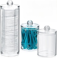 Pojemniki łazienkowe 3 szt. z pokrywką na patyczki, waciki i drobiazgi