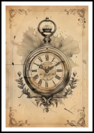 A2 PLAKAT RYSUNEK SZKIC VINTAGE RETRO STARY ZEGAR ZEGAREK ANTYK