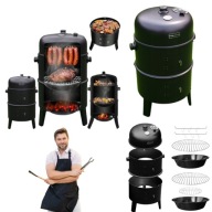 GRILL WĘGLOWY OGRODOWY 3W1 GRILL WĘDZARNIA PALENISKO Z POKRYWĄ TERMOMETREM