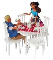 Drewniane mebelki dla dużych lalek do kuchni stół +4 krzesła +obrus 6części