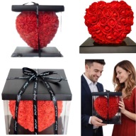 SERCE Z PŁATKÓW RÓŻ 18 cm W PUDEKŁKU PREZENT NA WALENTYNKI