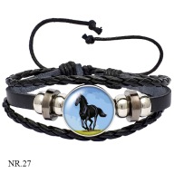 Skórzana bransoletka - Snap - Koń - regulowana długość, wymienne oczka