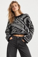 H & M metaliczny srebrny sweter wzór zebra oversize print boho geometryczny