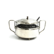 Stara cukiernica metalowa ze szklanym wkładem vintage 1930 II RP art deco