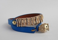 SUPER BRANSOLETA NIEBIESKI PASEK SKÓRZANY CYRKONIE