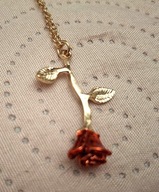 NASZYJNIK KOLIA KORALE KORALIKI RÓŻA ROSE VINTAGE OPADAJĄCA LIŚCIE ZŁOTO