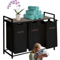 KOSZ NA PRANIE BIELIZNE SZAFKA ŁAZIENKOWA PÓŁKA + 3 KOMORY STALOWY STELAŻ