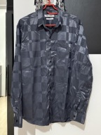 O Koszula Pan India imprezowa popiel odcienie metaliczny połysk 1 kieszeń L