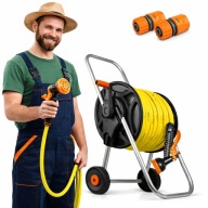 WĄŻ OGRODOWY NA WÓZKU BĘBEN ZWIJACZ ZESTAW MOCNY ODPORNY 1/2 50 M SOLIDNY