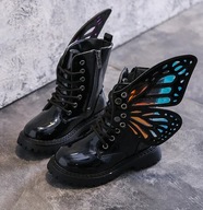 Czarne BOTKI ze skrzydłami r.36 wkł.22,50 cm na zamek