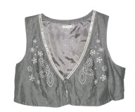 SIMPLY_Piękna KAMIZELKA_szara biały haft krótka len + bawełna DUŻA_50