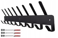 CZARNY ŚCIENNY WIESZAK Z 17 UCHWYTAMI, W STYLU LOFT NA UBRANIA LUB KLUCZE