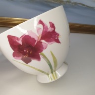 Osłonka doniczka | Biała ceramika bordowe kwiaty 15 cm