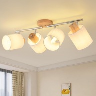Lampa sufitowa 4x E14 drewniana regulowana 350° reflektory abażur loft boho