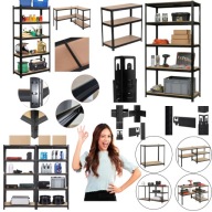 REGAŁ STOJAK MAGAZYNOWY MATALOWY SKRĘCANY CZARNY SOLIDNY DO GARAŻU SPIŻARNI