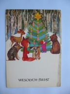 ELŻBIETA FIDO WESOŁYCH ŚWIĄT CHOINKA ZWIERZĘTA stara POCZTÓWKA 1973
