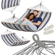 DUŻY HAMAK DWUOOSOBWY Z DRĄŻKIEM PAŁĄK LINY MOCNY XXL 290X150CM OGRODOWY